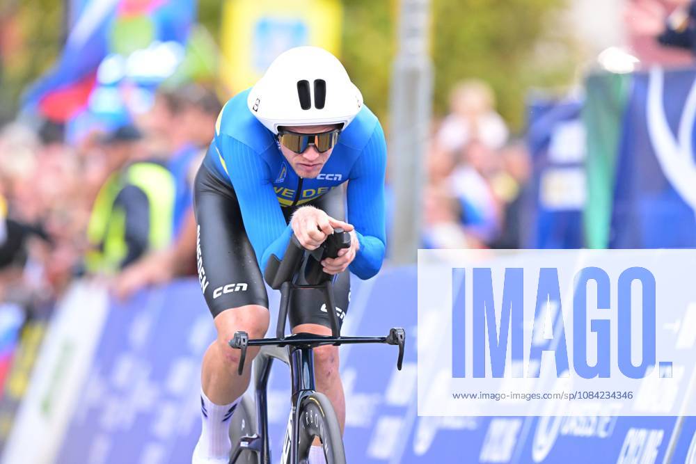 Sweden s Jakob Soderqvist crosses the finish line of the Men Elite Individual Time Trial race (22km) at the cycling UEC Road European Championships, in Ljubljana, Slovenia, on Wednesday 7 October 2026. The UEC Road European Championships are taking place from 02 to 07 October in Ljubljana, Slovenia. DAVIDxPINTENS x189071201x