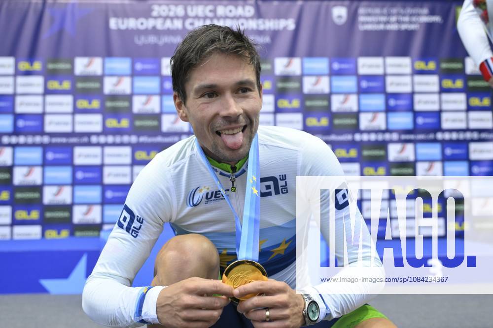 UEC 2026 Road European Championships Ljubljana 07 10 2026 SENCUR, SLOVENIA - OCTOBER 07 : gold medal Roglic Primoz (SLO) pictured during the podium ceremony of the Men Elite Individual Time Trial at the 2026 UEC Road European Championships. An UCI Continental Championships time trial cycling race with start and finish in Sencur on October 7, 2026 in Sencur, Slovenia, 07 10 2026 Sencur Slovenia