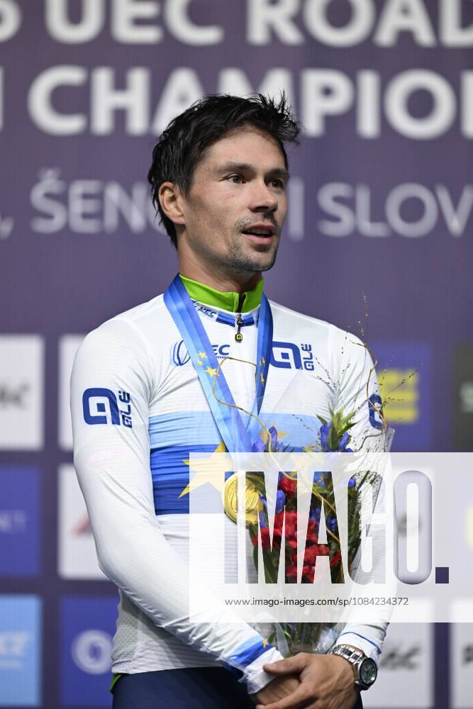 UEC 2026 Road European Championships Ljubljana 07 10 2026 SENCUR, SLOVENIA - OCTOBER 07 : gold medal Roglic Primoz (SLO) pictured during the podium ceremony of the Men Elite Individual Time Trial at the 2026 UEC Road European Championships. An UCI Continental Championships time trial cycling race with start and finish in Sencur on October 7, 2026 in Sencur, Slovenia, 07 10 2026 Sencur Slovenia