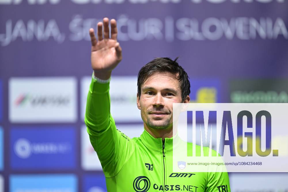 Slovenia s Primoz Roglic celebrates on the podium after winning the Men Elite Individual Time Trial race (22km) at the cycling UEC Road European Championships, in Ljubljana, Slovenia, on Wednesday 7 October 2026. The UEC Road European Championships are taking place from 02 to 07 October in Ljubljana, Slovenia. DAVIDxPINTENS x189071243x