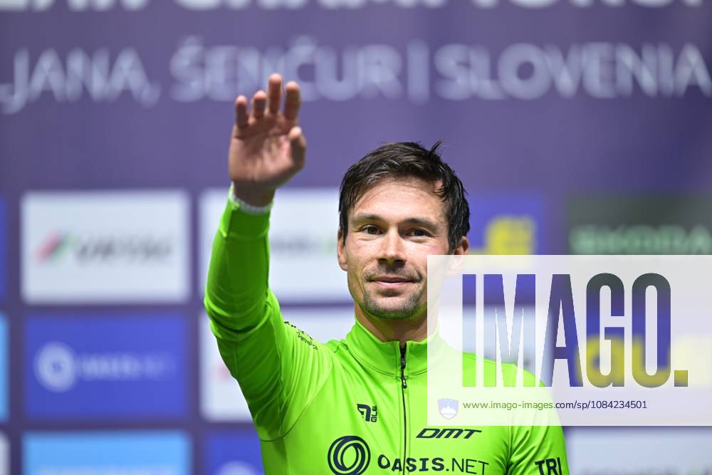 Slovenia s Primoz Roglic celebrates on the podium after winning the Men Elite Individual Time Trial race (22km) at the cycling UEC Road European Championships, in Ljubljana, Slovenia, on Wednesday 7 October 2026. The UEC Road European Championships are taking place from 02 to 07 October in Ljubljana, Slovenia. DAVIDxPINTENS x189071697x