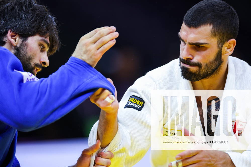 AZERBAIJAN, BAKU - OCTOBER 7, 2026: Zelim Tckaev (R) of Azerbaijan and Tato Grigalashvili of Georgia compete in their -81 kg bout as part of the 2026 World Judo Championships at the National Gymnastics Arena. Mikhail Sinitsyn TASS 98916216