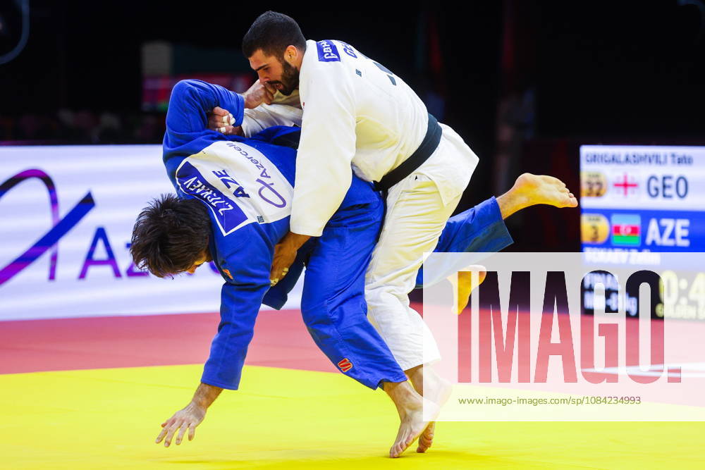 AZERBAIJAN, BAKU - OCTOBER 7, 2026: Tato Grigalashvili (R) of Georgia and Zelim Tckaev of Azerbaijan compete in their -81 kg bout as part of the 2026 World Judo Championships at the National Gymnastics Arena. Mikhail Sinitsyn TASS 98916908