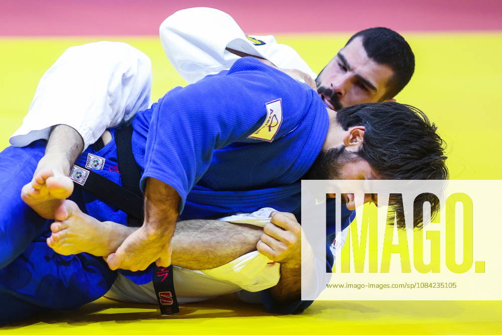 AZERBAIJAN, BAKU - OCTOBER 7, 2026: Zelim Tckaev (back) of Azerbaijan and Tato Grigalashvili of Georgia compete in their -81 kg bout as part of the 2026 World Judo Championships at the National Gymnastics Arena 2026 World Judo Championships In Baku - ZUMAt113 20261007_zaa_t113_494