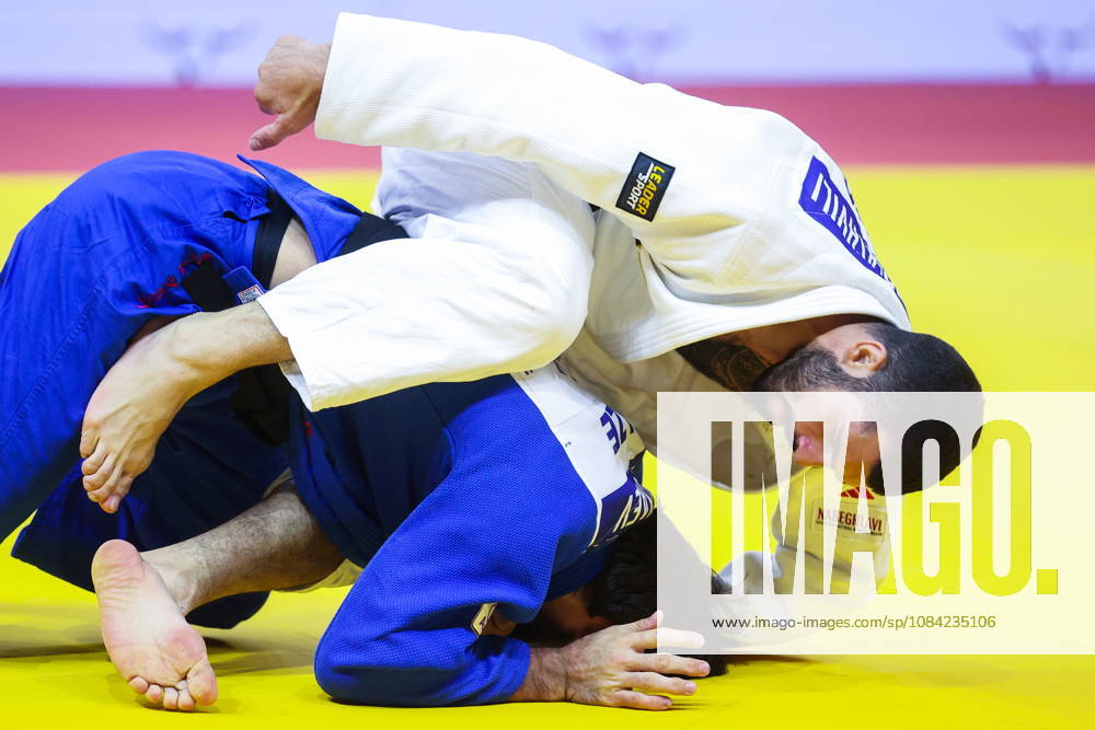 AZERBAIJAN, BAKU - OCTOBER 7, 2026: Zelim Tckaev (top) of Azerbaijan and Tato Grigalashvili of Georgia compete in their -81 kg bout as part of the 2026 World Judo Championships at the National Gymnastics Arena 2026 World Judo Championships In Baku - ZUMAt113 20261007_zaa_t113_495