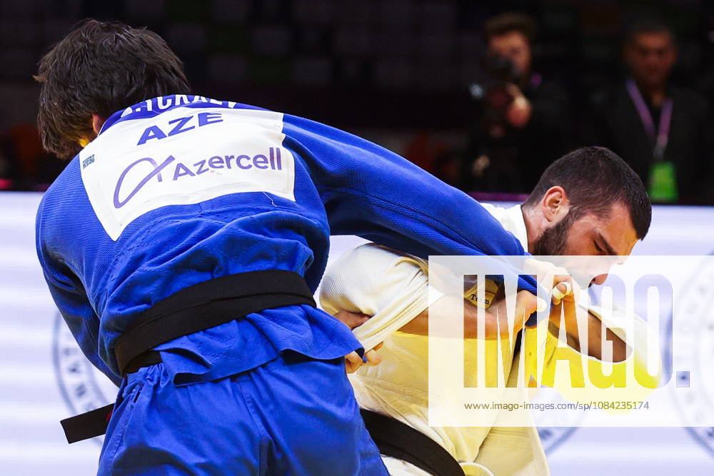 AZERBAIJAN, BAKU - OCTOBER 7, 2026: Tato Grigalashvili (R) of Georgia and Zelim Tckaev of Azerbaijan compete in their -81 kg bout as part of the 2026 World Judo Championships at the National Gymnastics Arena 2026 World Judo Championships In Baku - ZUMAt113 20261007_zaa_t113_502