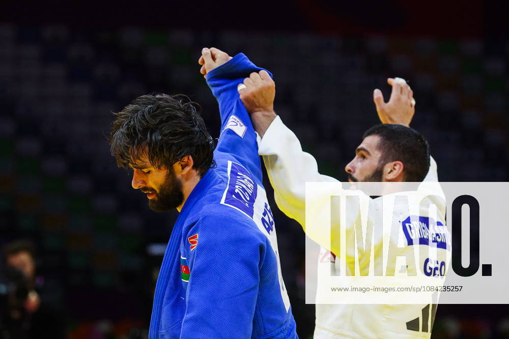 AZERBAIJAN, BAKU - OCTOBER 7, 2026: Tato Grigalashvili (R) of Georgia wins Zelim Tckaev of Azerbaijan in a -81 kg bout as part of the 2026 World Judo Championships at the National Gymnastics Arena. Mikhail Sinitsyn TASS 98918071