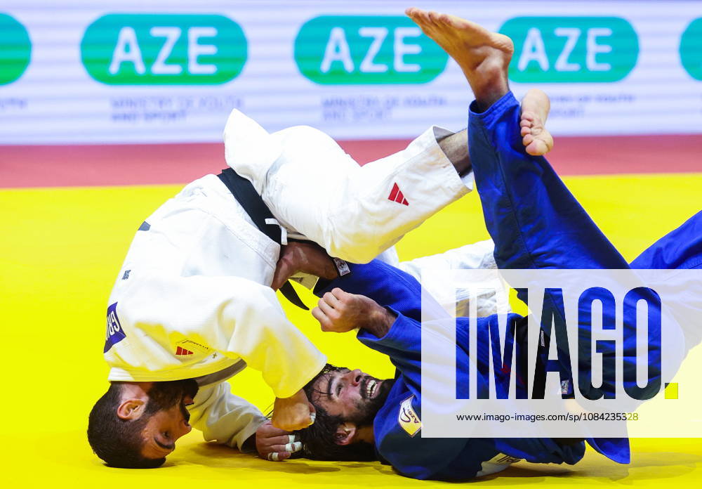 AZERBAIJAN, BAKU - OCTOBER 7, 2026: Tato Grigalashvili (L) of Georgia and Zelim Tckaev of Azerbaijan compete in their -81 kg bout as part of the 2026 World Judo Championships at the National Gymnastics Arena 2026 World Judo Championships In Baku - ZUMAt113 20261007_zaa_t113_513
