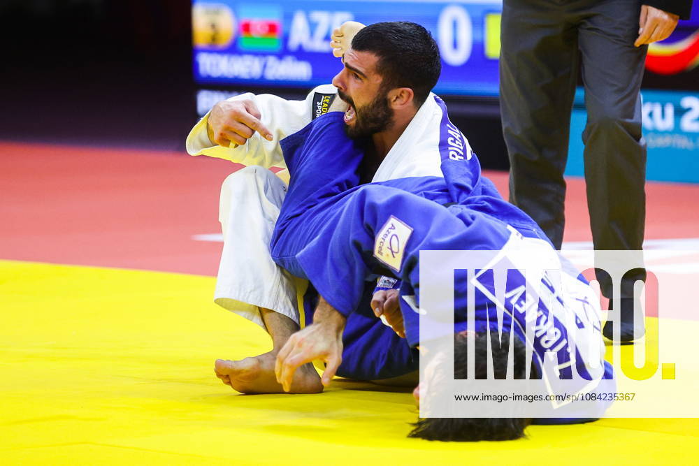 AZERBAIJAN, BAKU - OCTOBER 7, 2026: Tato Grigalashvili (L) of Georgia and Zelim Tckaev of Azerbaijan compete in their -81 kg bout as part of the 2026 World Judo Championships at the National Gymnastics Arena 2026 World Judo Championships In Baku - ZUMAt113 20261007_zaa_t113_517
