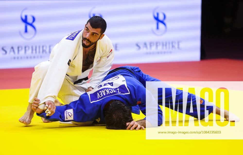 AZERBAIJAN, BAKU - OCTOBER 7, 2026: Tato Grigalashvili (L) of Georgia and Zelim Tckaev of Azerbaijan compete in their -81 kg bout as part of the 2026 World Judo Championships at the National Gymnastics Arena 2026 World Judo Championships In Baku - ZUMAt113 20261007_zaa_t113_525