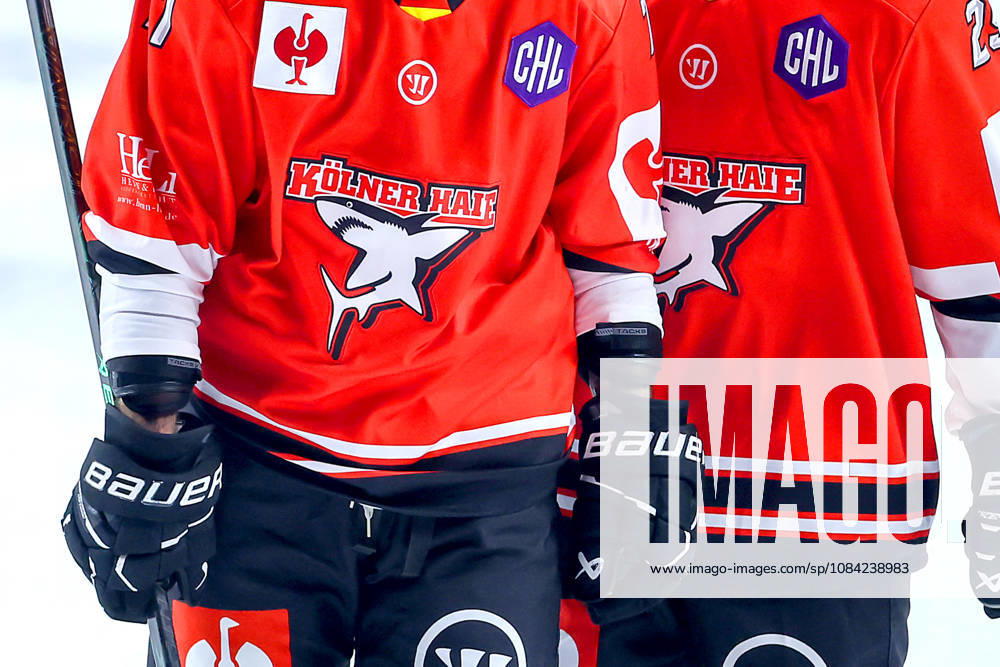 Eishockey, CHL, Kölner Haie - Blue Fox Herning, Champions Hockey League 2026 27, 5. Spieltag, Saison 2026 27, Lanxess-Arena Köln: Trikot Logo Vereinslogo Emblem Aufdruck in Nahaufnahme Nordrhein-Westfalen Deutschland