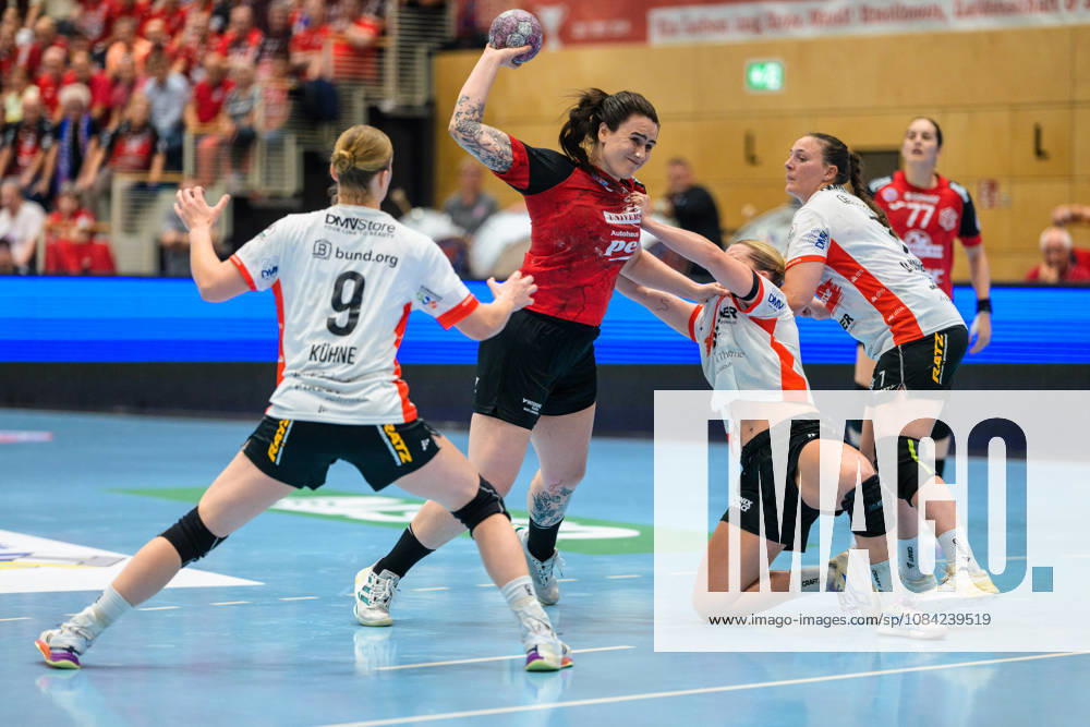 Marcela Arounian (Thueringer HC, 36), Nieke Kuehne (HSG Blomberg-Lippe, 09), Maxi Muehlner (HSG Blomberg-Lippe, 10), Diana Doegg Magnusdottir (HSG Blomberg-Lippe, 07) GER, Thueringer HC gegen HSG Blomberg-Lippe, Handball, Alsco Handball Bundesliga Frauen, Saison 2026 2027, 5. Spieltag, Sonntag, 19.30 Uhr, 07.10.2026 GER, Thueringer HC gegen HSG Blomberg-Lippe, Handball, Alsco Handball Bundesliga Frauen, Saison 2026 2027, 5. Spieltag, Sonntag, 19.30 Uhr, 07.10.2026 Bad Langensalza