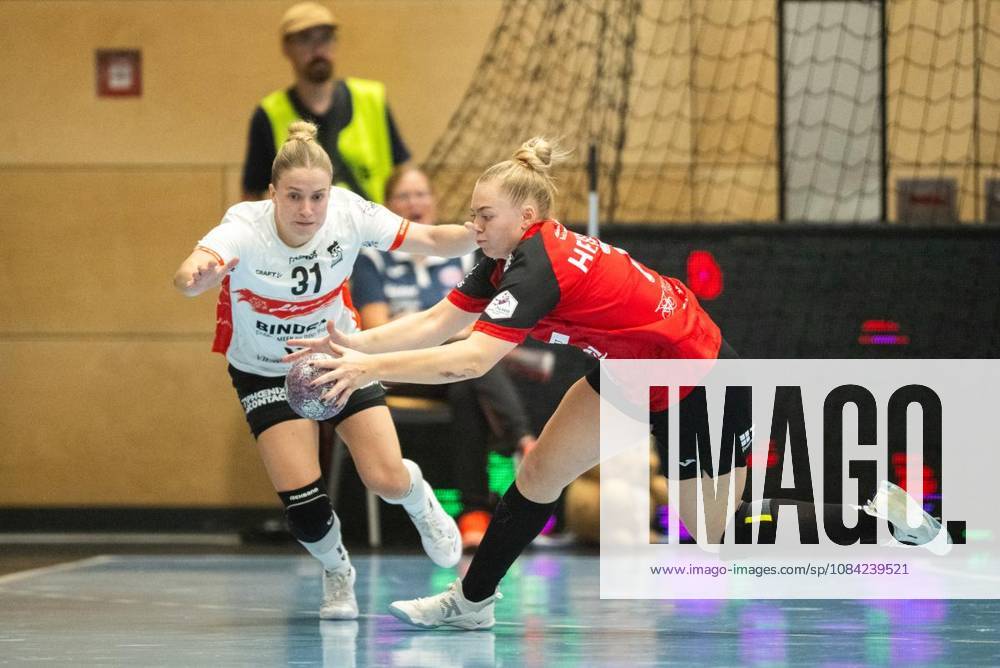 Handball Frauen 1. Bundesliga Frauen Saison 2026-2027 Salzhalle 5. Spieltag Thüringer HC - HSG Blomberg-Lippe im Foto: Lotta Heider 7 (Thüringer HC) im Zweikampf mit Alexia Hauf 31 (HSG Blomberg-Lippe) ( Deutschland Thueringen Bad Langensalza