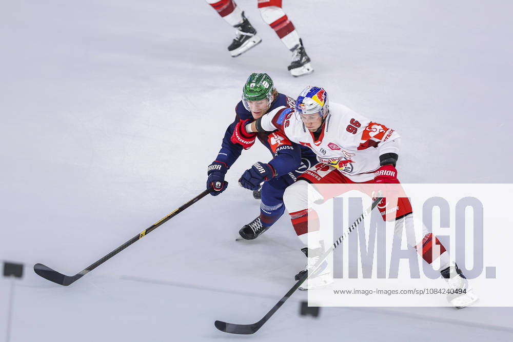 Ice hockey, Eishockey - CHL, EC RBS vs Berlin SALZBURG,AUSTRIA,07.OCT.26 - ICE HOCKEY - CHL, Champions Hockey League, group stage, EC Red Bull Salzburg vs Eisbaeren Berlin. Image shows Eric Hoerdler (Berlin) and Mario Huber (EC RBS). GEPAxpictures Geieregger