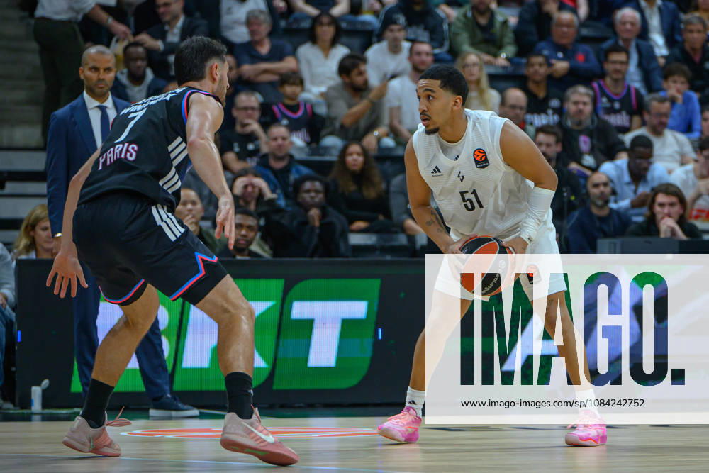 EuroLeague 2026, Paris Basketball vs LDLC ASVEL Villeurbanne, Basketball Sebastian Herrera of Paris Basket and TREMONT WATERS OF ASVEL during the EuroLeague 2026 match between Paris Basketball and LDLC ASVEL Villeurbanne at Adidas Arena on October 07, 2026 in Paris, France. Paris Adidas Arena France