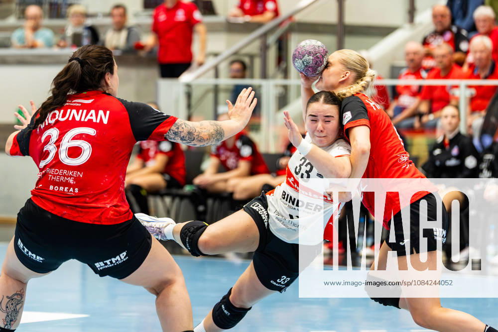 GER, Handball, Frauen, Saison 2026 2027, Alsco 1.Bl, 5.Spieltag, Thüringer HC - HSG Blomberg-Lippe <g36<, Elin Rosa Magnusdottir (HSG Blomberg-Lippe), Alfa Bra Oddsdottir Hagalin (Thueringer HC,6) 99947 Bad Langensalza Salza Halle Sporthalle Mehrz Thüringen Deutschland