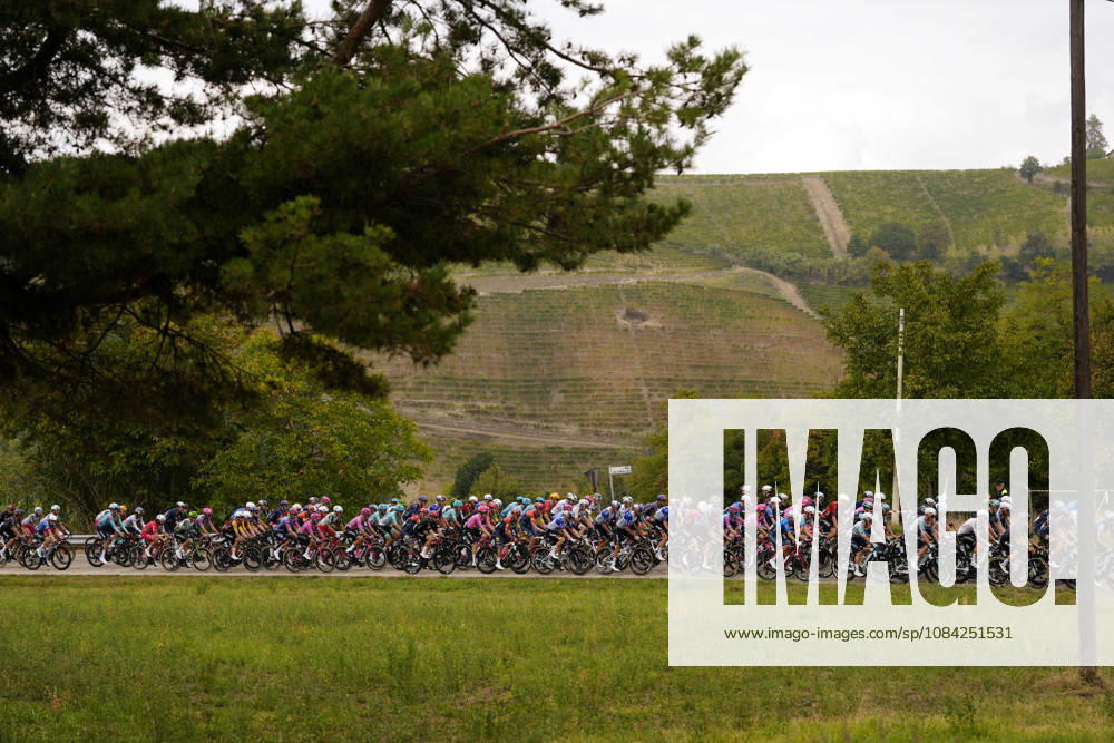 The pack rides during the 110th edition of the Gran Piemonte 2026 a 185 km one day race from Asti to Bra on October 08, 2026, Italy.