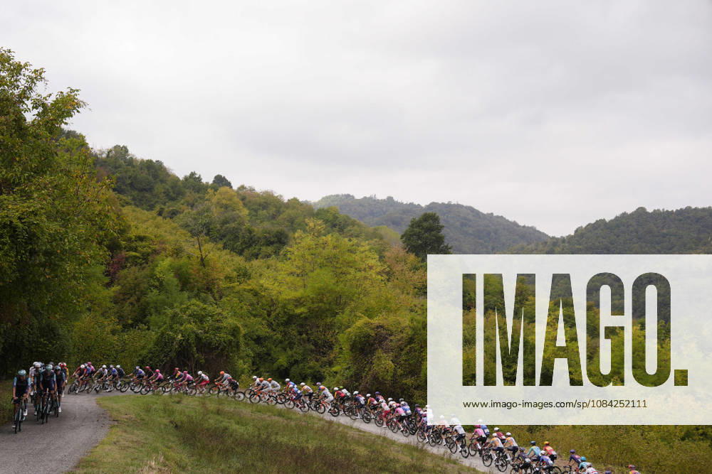 The pack rides during the 110th edition of the Gran Piemonte 2026 a 185 km one day race from Asti to Bra on October 08, 2026, Italy.