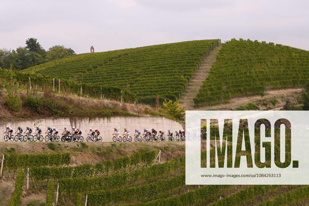 The pack rides during the 110th edition of the Gran Piemonte 2026 a 185 km one day race from Asti to Bra on October 08, 2026, Italy.