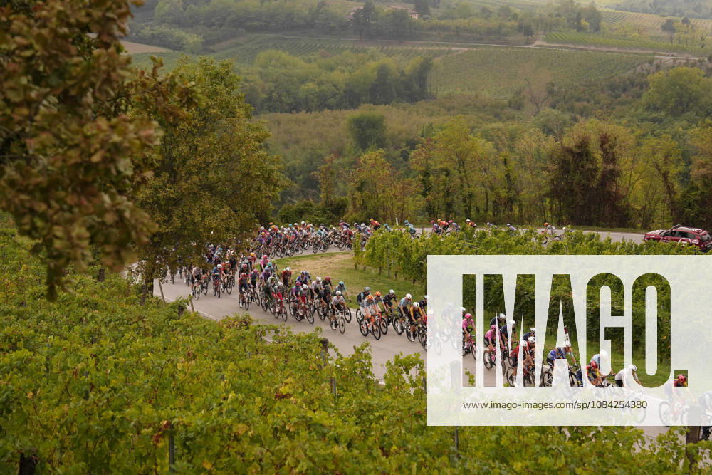 The pack rides during the 110th edition of the Gran Piemonte 2026 a 185 km one day race from Asti to Bra on October 08, 2026, Italy.