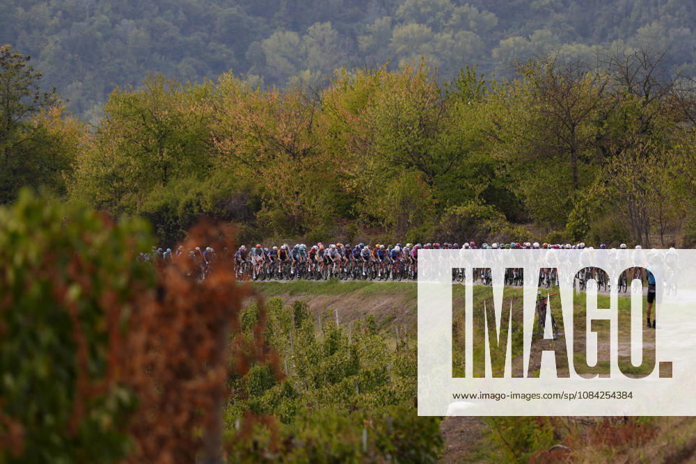 The pack rides during the 110th edition of the Gran Piemonte 2026 a 185 km one day race from Asti to Bra on October 08, 2026, Italy.
