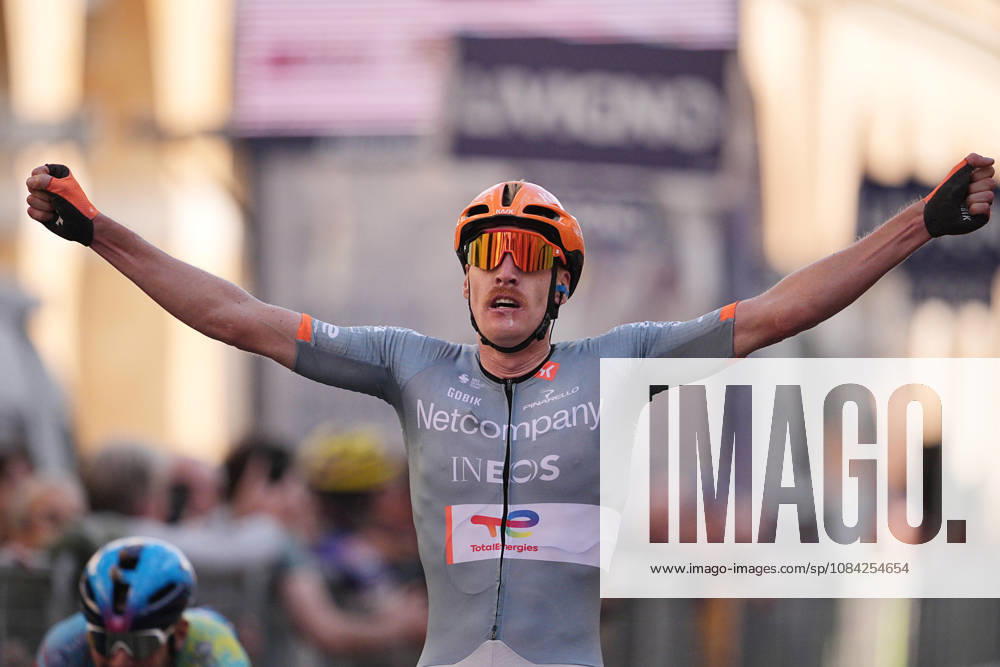 France s Dorian Godon of Netcompany INEOS winner of the race on the finish line during the 110th edition of the Gran Piemonte 2026 a 185 km one day race from Asti to Bra on October 08, 2026, Italy.