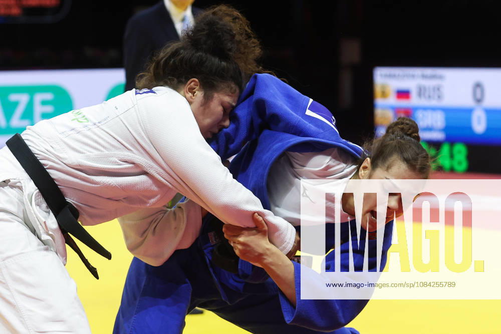 AZERBAIJAN, BAKU - OCTOBER 8, 2026: Madina Taimazova (L) of Russia and Aleksandra Andric of Serbia compete in their -70 kg bout as part of the 2026 World Judo Championships at the National Gymnastics Arena 2026 World Judo Championships In Baku - ZUMAt113 20261008_zaa_t113_459