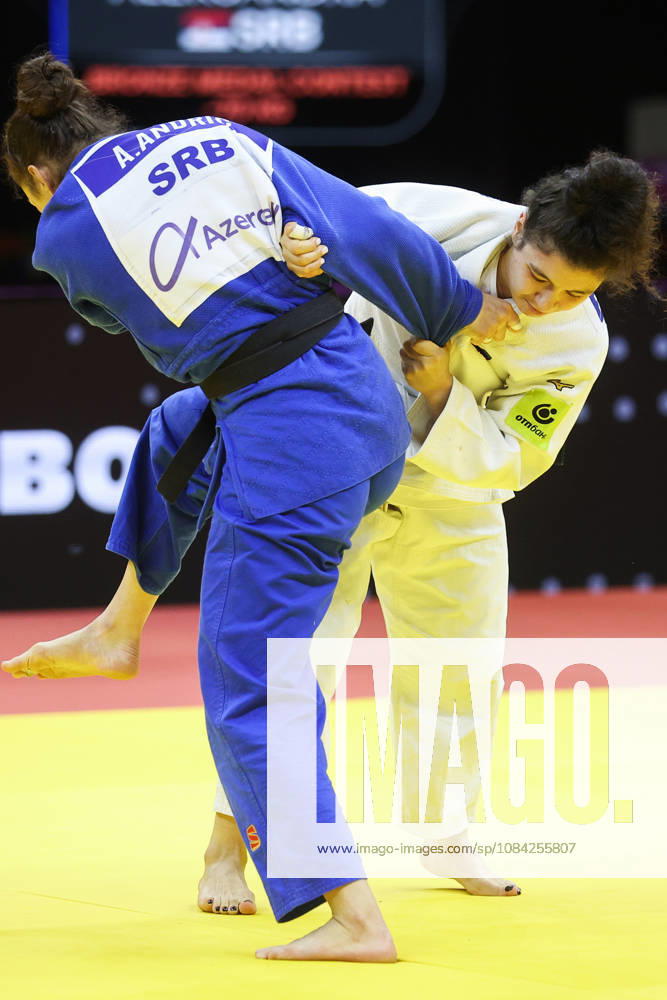 AZERBAIJAN, BAKU - OCTOBER 8, 2026: Madina Taimazova (R) of Russia and Aleksandra Andric of Serbia compete in their -70 kg bout as part of the 2026 World Judo Championships at the National Gymnastics Arena. Mikhail Sinitsyn TASS 98954765
