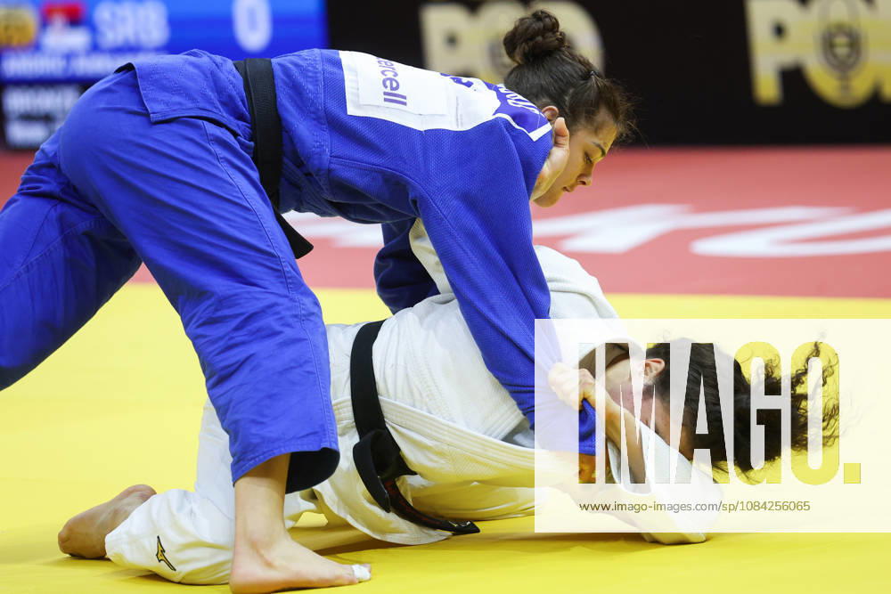 AZERBAIJAN, BAKU - OCTOBER 8, 2026: Madina Taimazova (bottom) of Russia and Aleksandra Andric of Serbia compete in their -70 kg bout as part of the 2026 World Judo Championships at the National Gymnastics Arena 2026 World Judo Championships In Baku - ZUMAt113 20261008_zaa_t113_485