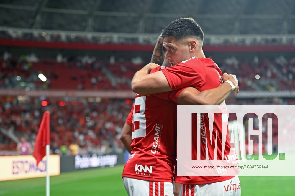7th October 2026; Beira-Rio Stadium, Porto Alegre, Brazil; Brazilian Serie A Football, Internacional versus Corinthians; Vitinho of Internacional celebrates his goal with Rodrigo Villagra in the 11th minute to go up 1-0 MaxxPeixoto DiaEsportivo