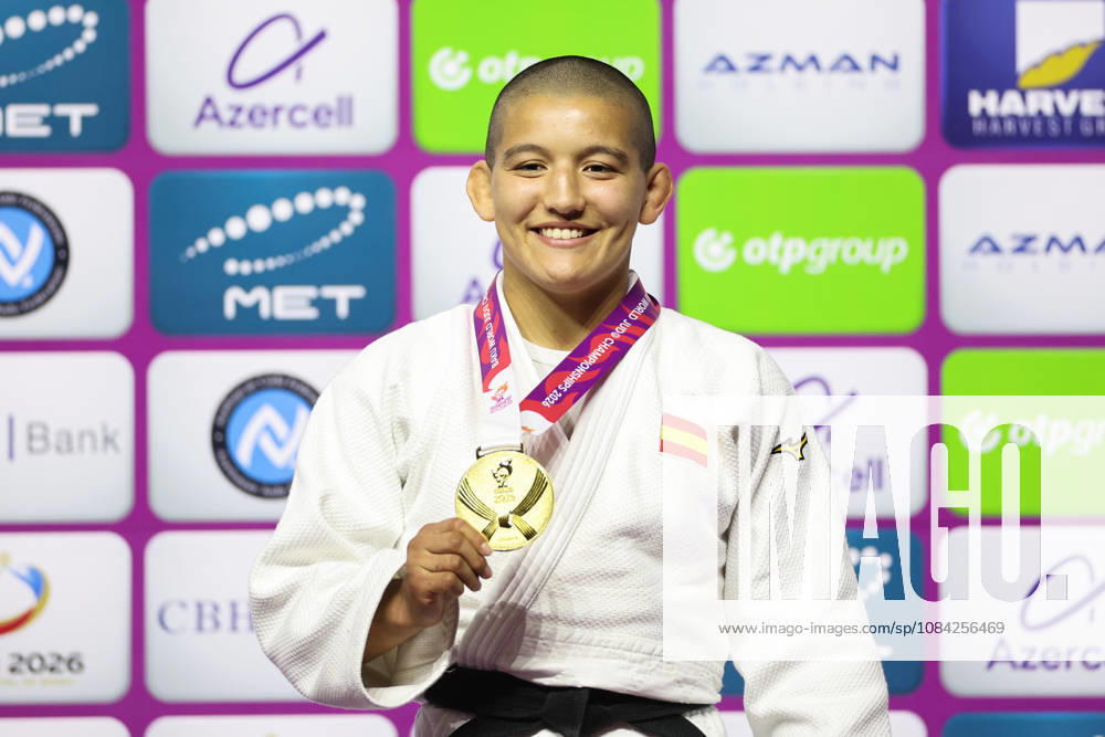 AZERBAIJAN, BAKU - OCTOBER 8, 2026: 1st placed Ai Tsunoda Roustant of Spain pose during an award ceremony for the women s -70 kg category during the 2026 World Judo Championships at the National Gymnastics Arena. Mikhail Sinitsyn TASS 98955828