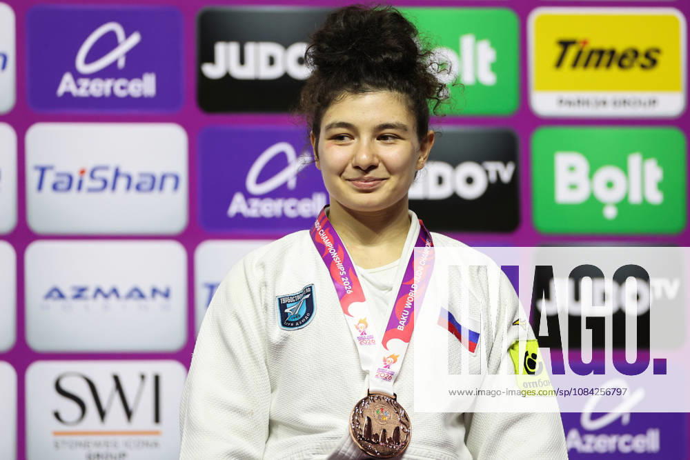 AZERBAIJAN, BAKU - OCTOBER 8, 2026: 3rd placed Madina Taimazova of Russia pose during an award ceremony for the women s -70 kg category during the 2026 World Judo Championships at the National Gymnastics Arena 2026 World Judo Championships In Baku - ZUMAt113 20261008_zaa_t113_522