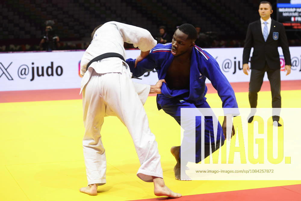 AZERBAIJAN, BAKU - OCTOBER 8, 2026: Maxime-Gael Ngayap Hambou (R) of France and Boris Rutovic of Serbia compete in their -90 kg bout as part of the 2026 World Judo Championships at the National Gymnastics Arena. Mikhail Sinitsyn TASS 98958554