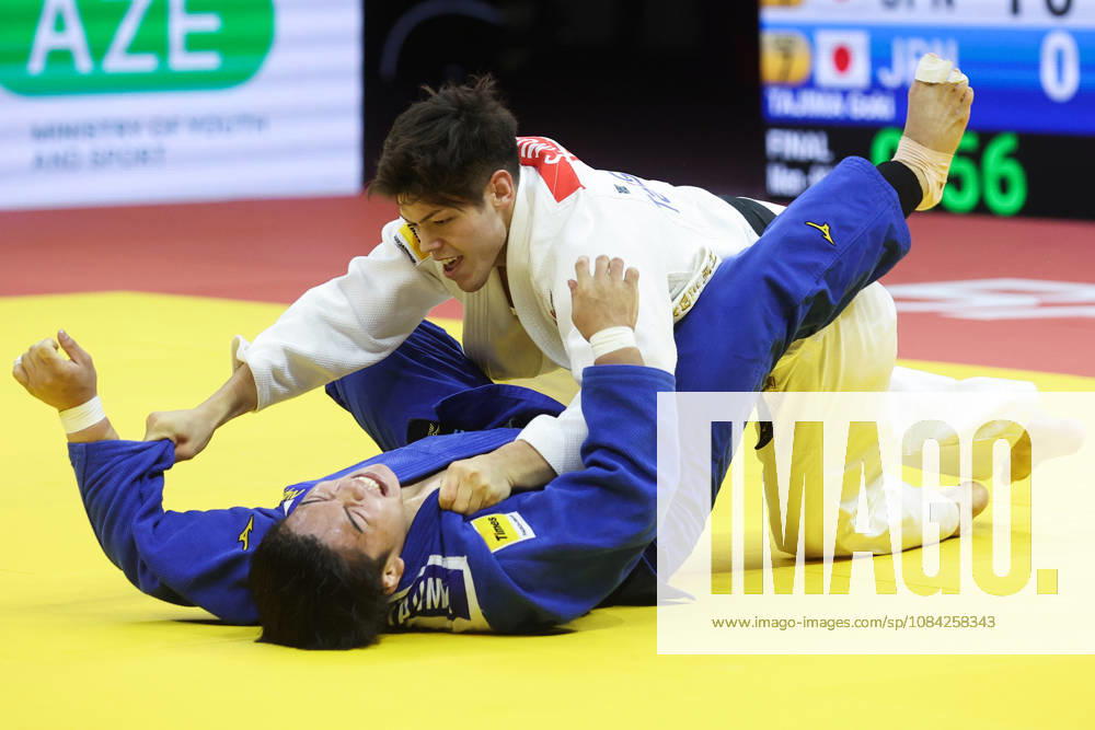 AZERBAIJAN, BAKU - OCTOBER 8, 2026: Sanshiro Murao (top) of Japan and Goki Tajima of Japan compete in their -90 kg bout as part of the 2026 World Judo Championships at the National Gymnastics Arena 2026 World Judo Championships In Baku - ZUMAt113 20261008_zaa_t113_642