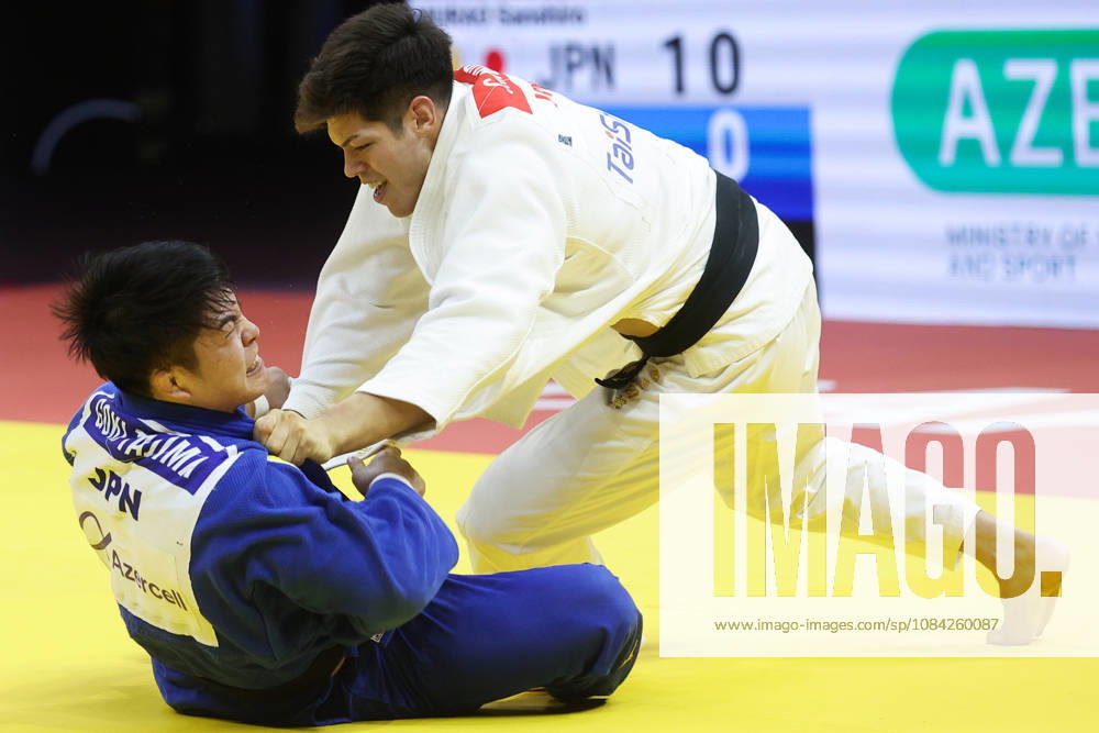 AZERBAIJAN, BAKU - OCTOBER 8, 2026: Sanshiro Murao (top) of Japan and Goki Tajima of Japan compete in their -90 kg bout as part of the 2026 World Judo Championships at the National Gymnastics Arena 2026 World Judo Championships In Baku - ZUMAt113 20261008_zaa_t113_725