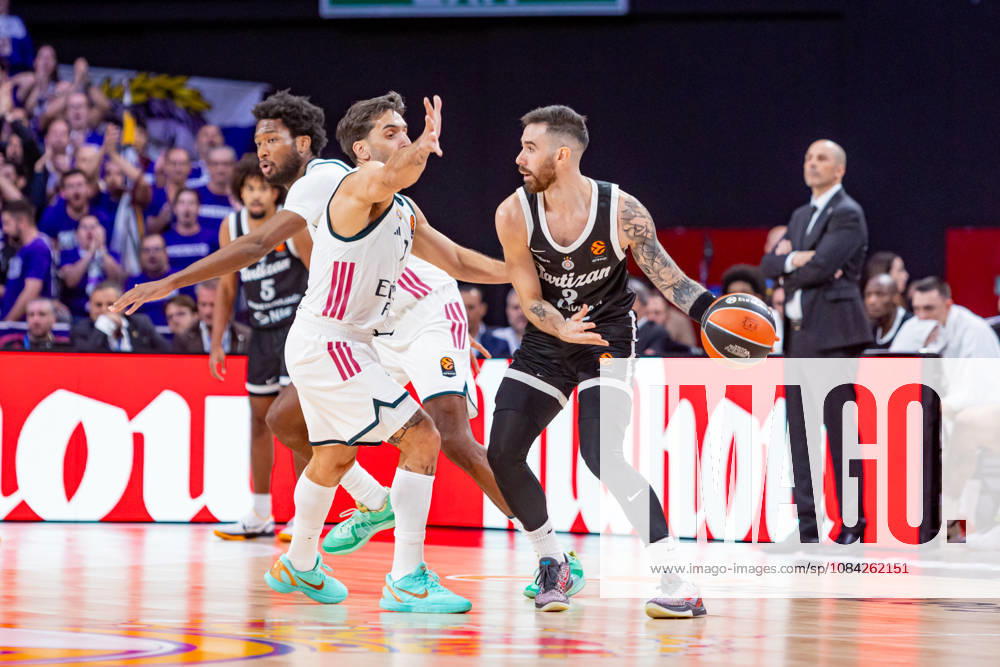 ESP: Euroleague Real Madrid v Partizan Belgrade Facundo Campazzo of Real Madrid and Luca Vildoza of Partizan during the Euroleague match between Real Madrid and Partizan Mozzart Bet Belgrade played at Movistar Arena Stadium on October 8 2026 in Madrid Spain Madrid Spain Basketball