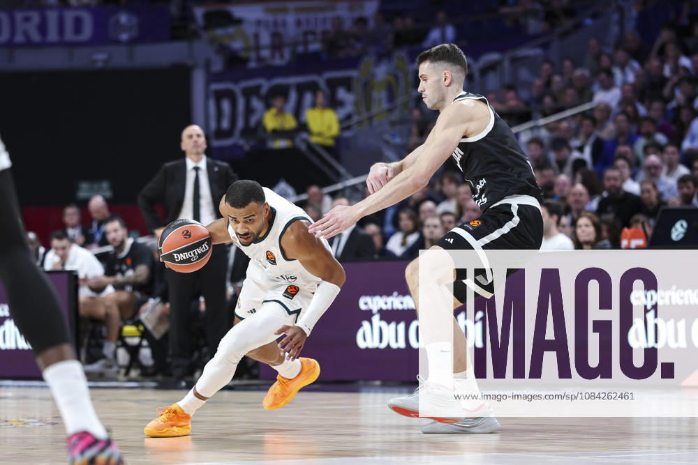 Timothe Luwawu-Cabarr Ot of Real Madrid and Mario Nakic of Partizan Mozzart Bet Belgrade in action during the Euroleague Basketball Regular Season Round 4 game between Real Madrid v Partizan Mozzart Bet Belgrade at Movistar Arena on October 08, 2026 in Madrid, Spain. Madrid Spain - ZUMAa181 20261008_zaa_a181_230