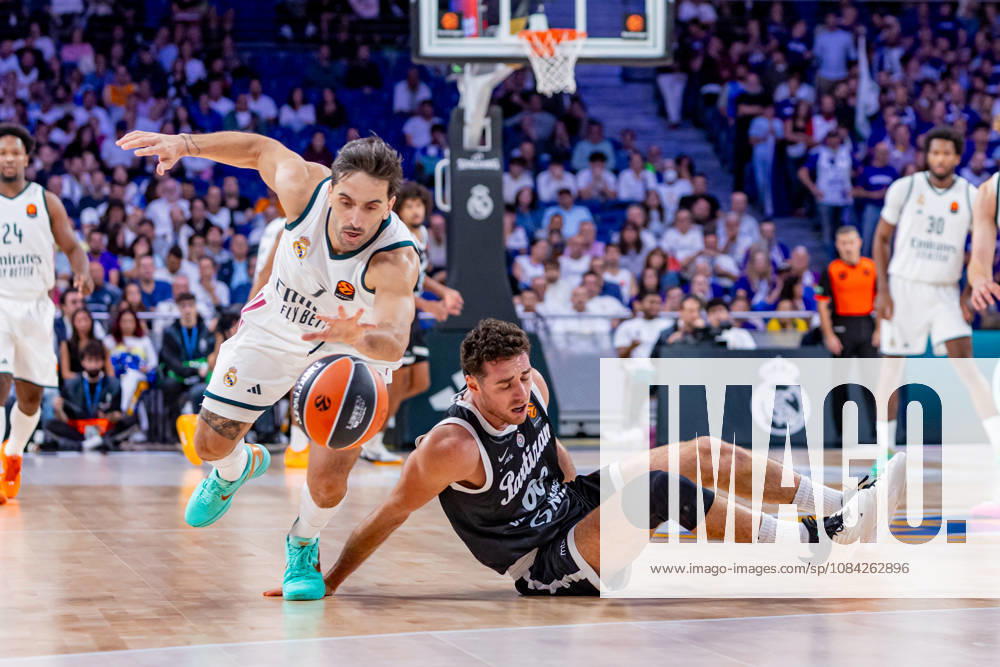 ESP: Euroleague Real Madrid v Partizan Belgrade Facundo Campazzo of Real Madrid and Alesandro Pajola of Partizan during the Euroleague match between Real Madrid and Partizan Mozzart Bet Belgrade played at Movistar Arena Stadium on October 8 2026 in Madrid Spain Madrid Spain Basketball