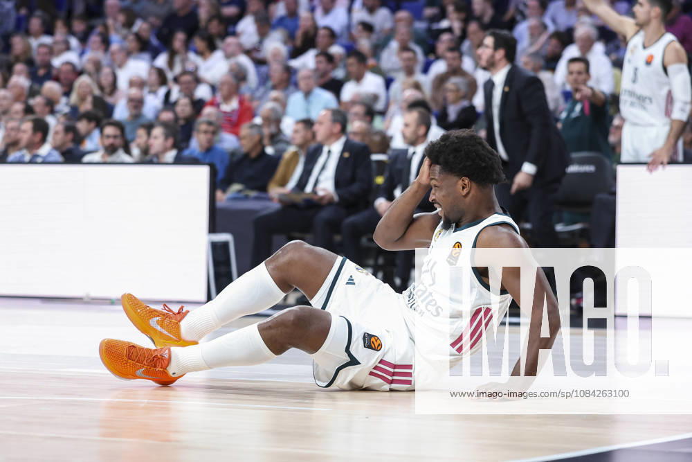 Andres Feliz of Real Madrid hurts during the Euroleague Basketball Regular Season Round 4 game between Real Madrid v Partizan Mozzart Bet Belgrade at Movistar Arena on October 08, 2026 in Madrid, Spain. Madrid Spain - ZUMAa181 20261008_zaa_a181_243