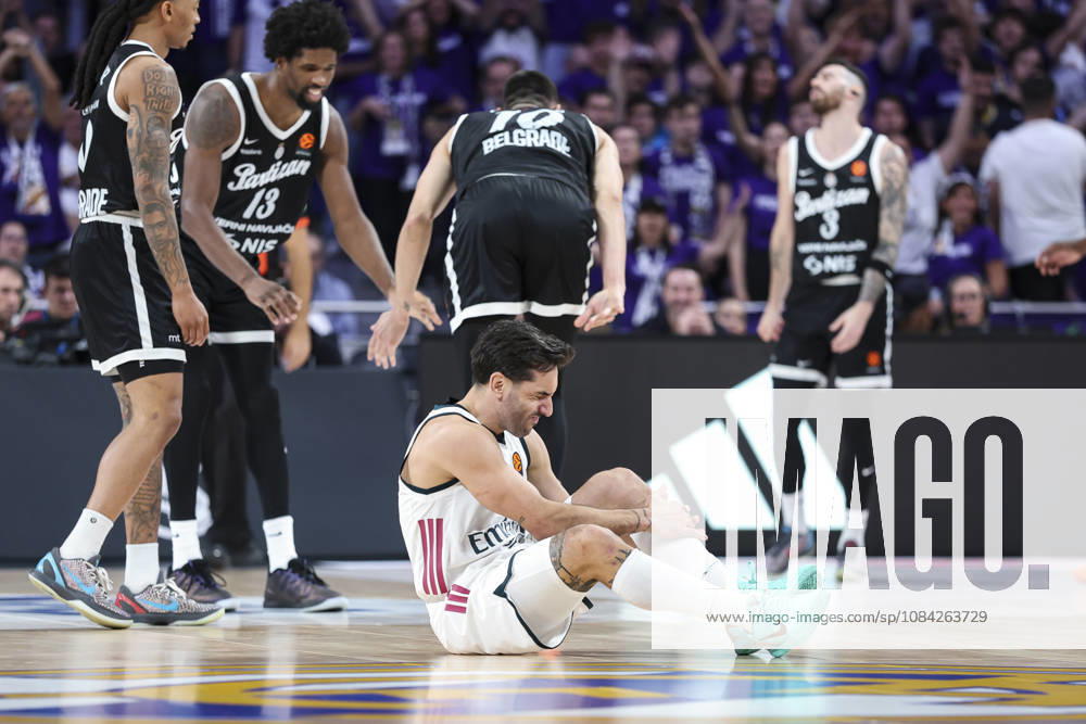 Facundo Campazzo of Real Madrid hurts during the Euroleague Basketball Regular Season Round 4 game between Real Madrid v Partizan Mozzart Bet Belgrade at Movistar Arena on October 08, 2026 in Madrid, Spain. Real Madrid V Partizan Mozzart Bet Belgrade - Euroleague 2025 2026 - ZUMAa181 20261008_zaa_a181_250