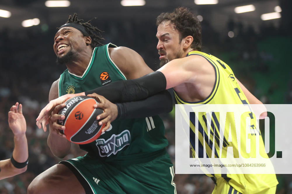 Panatinaikos AKTOR v Fenerbahce Tarfin - EuroLeague ATHENS, GREECE - OCTOBER 8: Sertac Sanli of Fenerbahce Tarfin in action against Guerschon Yabusele of Panatinaikos AKTOR during the EuroLeague Week 4 match between Panathinaikos AKTOR and Fenerbahce Tarfin at OAKA Sports Hall in Athens, Greece, on October 8, 2026. Ayhan Mehmet Anadolu Athens Greece. Editorial use only. Please get in touch for any other usage.
