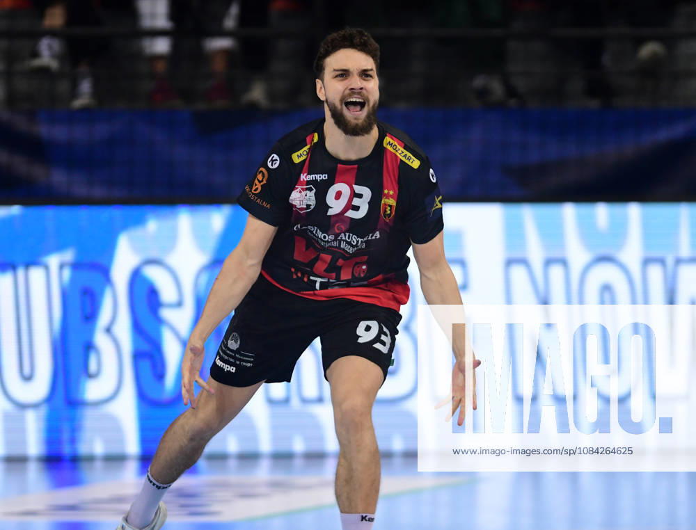 EHF CHAMPIONS LEAGUE. Matteo Fadhuile from HC Vardar celebrates during EHF Champiosn League group phase match between HC Vardar and HC Orlen Wisla Plock in Skopje, North Macedonia, October 19 2026.IMAGo PETR STOJANOVSKI