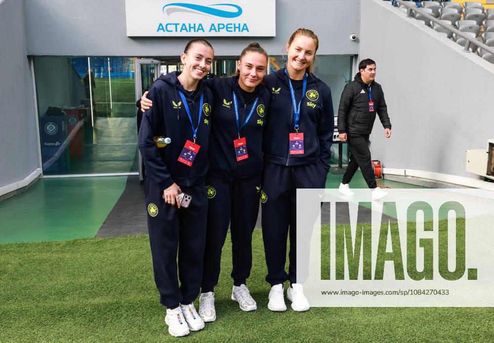 2027 FIFA Women s World Cup Round One Qualifying Play-off First Leg, Astana Arena, Astana, Kazakhstan 9 10 2026 Kazakhstan vs Republic of Ireland Irelands Abbie Larkin, Jessica Ziu and Kyra Carusa pose for a picture before the game Abbie Larkin, Jessica Ziu and Kyra Carusa pose for a picture before the game 9 10 2026
