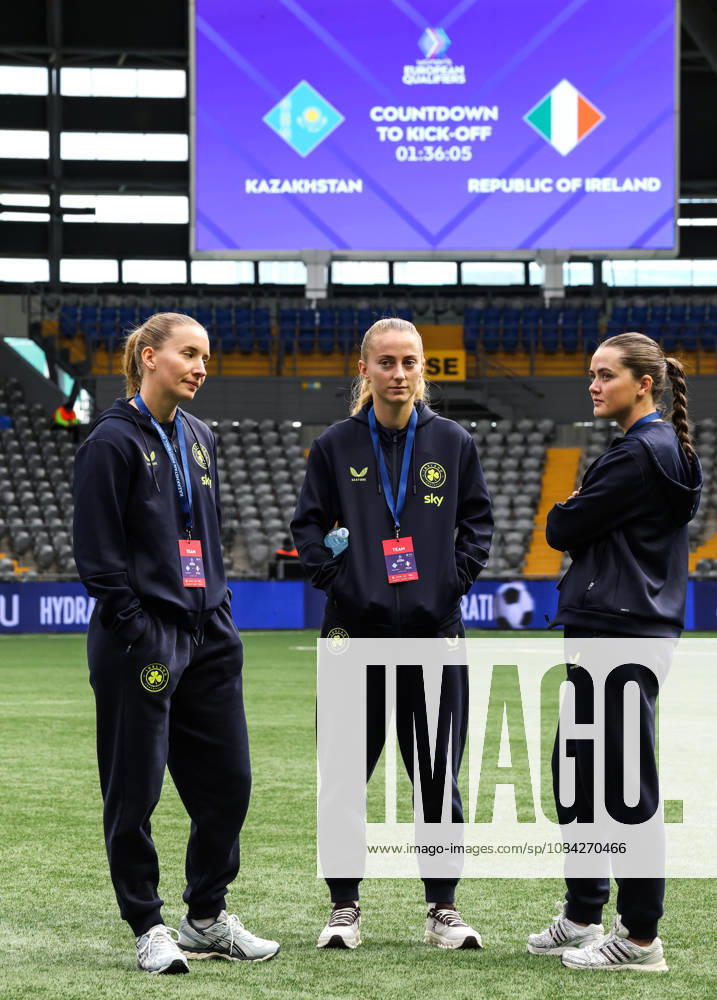 2027 FIFA Women s World Cup Round One Qualifying Play-off First Leg, Astana Arena, Astana, Kazakhstan 9 10 2026 Kazakhstan vs Republic of Ireland Irelands Sophie Whitehouse, Aoibheann Clancy and Tyler Toland before the game Sophie Whitehouse, Aoibheann Clancy and Tyler Toland before the game 9 10 2026