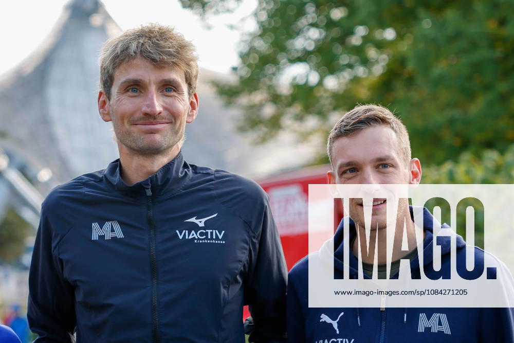 Pressekonferenz München Marathon 2026; München, 09.10.2026 Erik HILLE und Tom THURLEY (GER) beide für Munich Athletics startend. beide Athelten starten am Sonntag beim Halbmarathon im Rahmen des München Marathons. Foto bei bei der Pressekonferenz im Vorfeld des München Marathons 2026. Pressekonferenz München Marathon 2026; München
