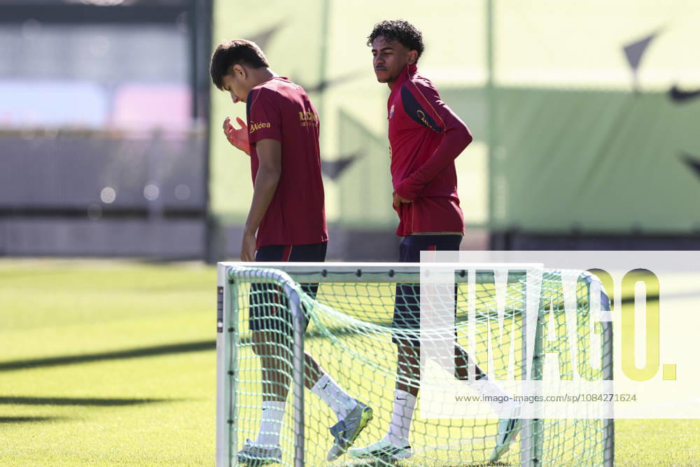 Lamine Yamal and Brian Farinas during the training day of FC Barcelona, Barca ahead the Spanish League, Laliga EA Sports, football match against Getafe CF at Ciudad Esportiva Joan Gamper on October 09, 2026 in Sant Joan Despi, Barcelona, Spain. FC Barcelona Training And press conference, PK, Pressekonferenz - LaLiga EA Sports - ZUMAa181 20261009_zaa_a181_002