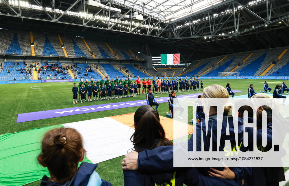 2027 FIFA Women s World Cup Round One Qualifying Play-off First Leg, Astana Arena, Astana, Kazakhstan 9 10 2026 Kazakhstan vs Republic of Ireland The two teams stand for the national anthems The two teams stand for the national anthems 9 10 2026