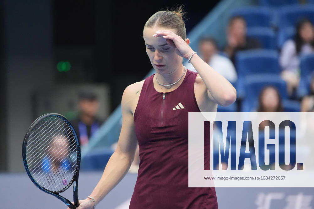 (261009) -- BEIJING, Oct. 9, 2026 -- Elina Svitolina reacts during the women s singles quarterfinal match between Zheng Qinwen of China and Elina Svitolina of Ukraine at 2026 China Open tennis tournament in Beijing, China, Oct. 9, 2026. ) (SP)CHINA-BEIJING-TENNIS-CHINA OPEN-WOMEN S SINGLES (CN) XiexHan