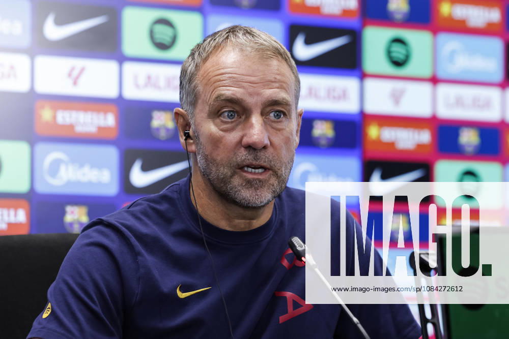 Hansi Flick, head coach of FC Barcelona, Barca attends his press conference, PK, Pressekonferenz during the training day of FC Barcelona ahead the Spanish League, LaLiga EA Sports, football match against Getafe CF at Ciudad Esportiva Joan Gamper on October 09, 2026 in Sant Joan Despi, Barcelona, Spain. FC Barcelona Training And Press Conference - LaLiga EA Sports - ZUMAa181 20261009_zaa_a181_023