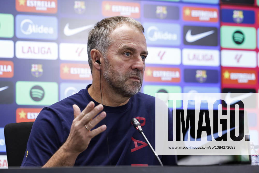Hansi Flick, head coach of FC Barcelona, Barca attends his press conference, PK, Pressekonferenz during the training day of FC Barcelona ahead the Spanish League, LaLiga EA Sports, football match against Getafe CF at Ciudad Esportiva Joan Gamper on October 09, 2026 in Sant Joan Despi, Barcelona, Spain. FC Barcelona Training And Press Conference - LaLiga EA Sports - ZUMAa181 20261009_zaa_a181_030